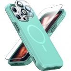 Risubo iPhone 13 Pro Max Manyetik Klf Ve Ekran Koruyucu Set (MIL-STD-810G)-Aqua Green