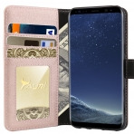 Tauri Galaxy S8 Plus Kickstand Deri C�zdan K�l�f-Rose Gold