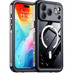 Temdan iPhone 18 Pro Max Su Ge�irmez Manyetik K�l�f-Black/Clear