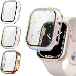 Tensea Apple Watch 9/8/7 Uyumlu Ekran Koruyuculu Klf (41mm)-Clear/Glossy Rose Gold/Iridescent