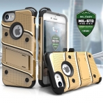 Zizo iPhone 7 Bolt Series Kemer Klipsli Klf ve Ekran Koruyucu (MIL-STD-810G)- Gold Black