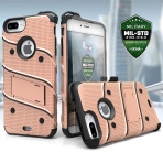 Zizo iPhone 7 Plus Bolt Series Kemer Klipsli Klf ve Ekran Koruyucu (MIL-STD-810G)-Rose Gold Black
