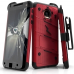 Zizo Motorola Moto Z Kemer Klipsli Klf ve Ekran Koruyucu (MIL-STD-810G)-Red Black