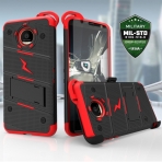 Zizo Motorola Moto Z Kemer Klipsli Klf ve Ekran Koruyucu (MIL-STD-810G)-Black Red
