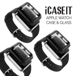 iCASEIT Apple Watch 38 mm Klf ve Cam Ekran Koruyucu (3 Adet)-Black
