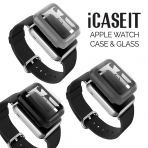 iCASEIT Apple Watch 38 mm Klf ve Cam Ekran Koruyucu (3 Adet)-Black Silver Gray