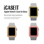 iCASEIT Apple Watch 38 mm Klf ve Cam Ekran Koruyucu (3 Adet)- Gold Rose Gold Walnut