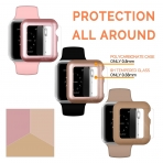 iCASEIT Apple Watch 42 mm Klf ve Cam Ekran Koruyucu (3 Adet)-Gold Rose Gold Walnut