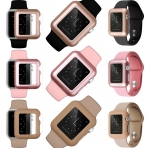 iCASEIT Apple Watch 42 mm Klf ve Cam Ekran Koruyucu (3 Adet)-Gold Rose Gold Walnut