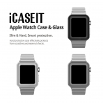 iCASEIT Apple Watch 42 mm Klf ve Cam Ekran Koruyucu (3 Adet)- Black Silver Gray