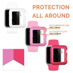 iCASEIT Apple Watch 42 mm Klf ve Cam Ekran Koruyucu (3 Adet)-Hot Pink Baby Pink White