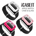 iCASEIT Apple Watch 42 mm Klf ve Cam Ekran Koruyucu (3 Adet)-Hot Pink Baby Pink White