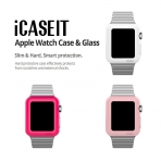 iCASEIT Apple Watch 42 mm Klf ve Cam Ekran Koruyucu (3 Adet)-Hot Pink Baby Pink White