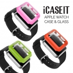 iCASEIT Apple Watch 42 mm Klf ve Cam Ekran Koruyucu (3 Adet)- Green Orange Pink