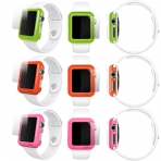 iCASEIT Apple Watch 42 mm Klf ve Cam Ekran Koruyucu (3 Adet)- Green Orange Pink