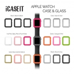 iCASEIT Apple Watch 42 mm Klf ve Cam Ekran Koruyucu (3 Adet)- Green Orange Pink