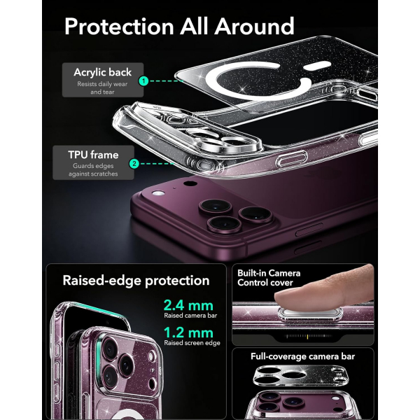 ESR Classic Hybrid iPhone 18 Pro Max Manyetik K�l�f -Clear Shimmer
