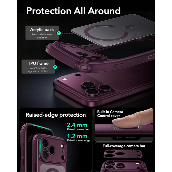 ESR Classic Hybrid iPhone 18 Pro Max Manyetik K�l�f -Frosted Burgundy
