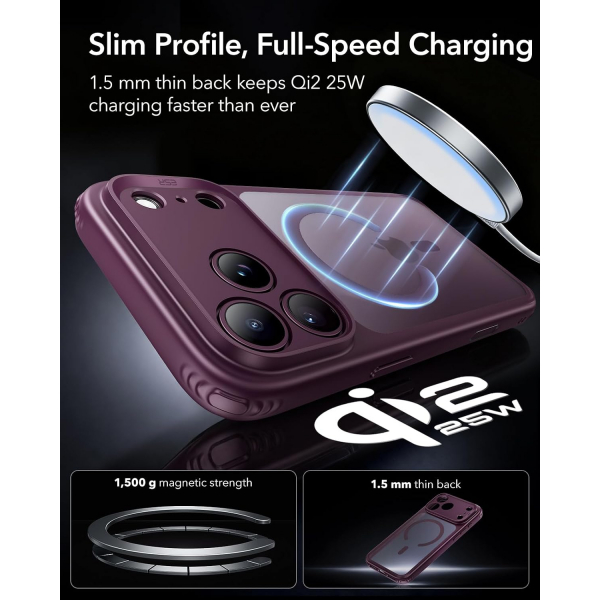ESR Classic Hybrid iPhone 18 Pro Max Manyetik K�l�f -Frosted Burgundy