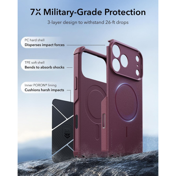 ESR Cyber Tough iPhone 18 Pro Max Manyetik K�l�f-Burgundy
