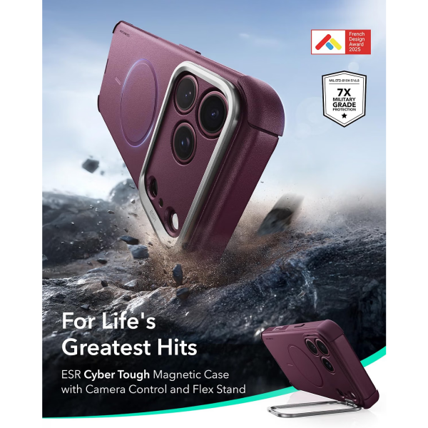 ESR Cyber Tough Flex iPhone 18 Pro Max Stand K�l�f-Burgundy