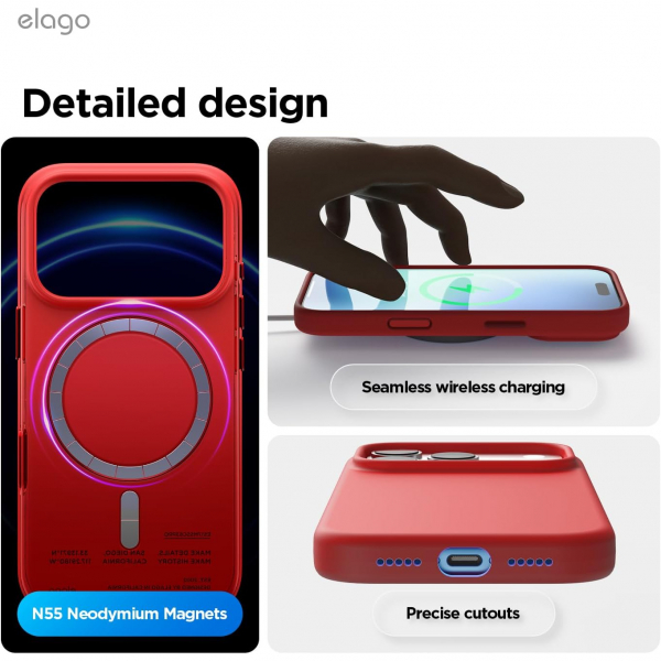 elago Premium iPhone 18 Pro Max Manyetik Silikon K�l�f-Red