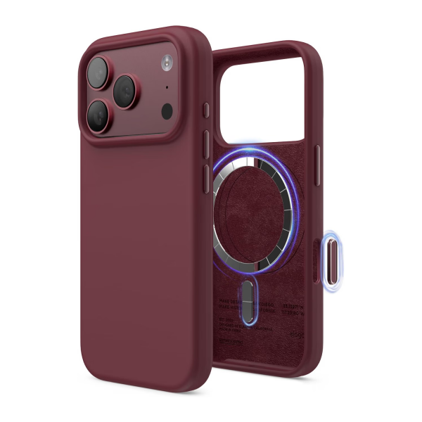 elago Premium iPhone 18 Pro Max Manyetik Silikon K�l�f-Burgundy