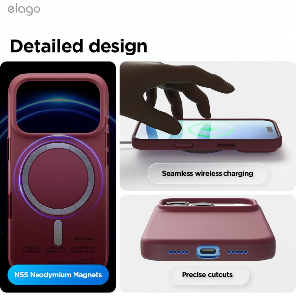 elago Premium iPhone 18 Pro Max Manyetik Silikon K�l�f-Burgundy