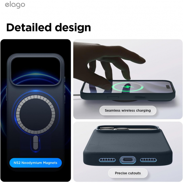 elago iPhone 18 Pro Manyetik Vegan Deri K�l�f-Jeen Indigo