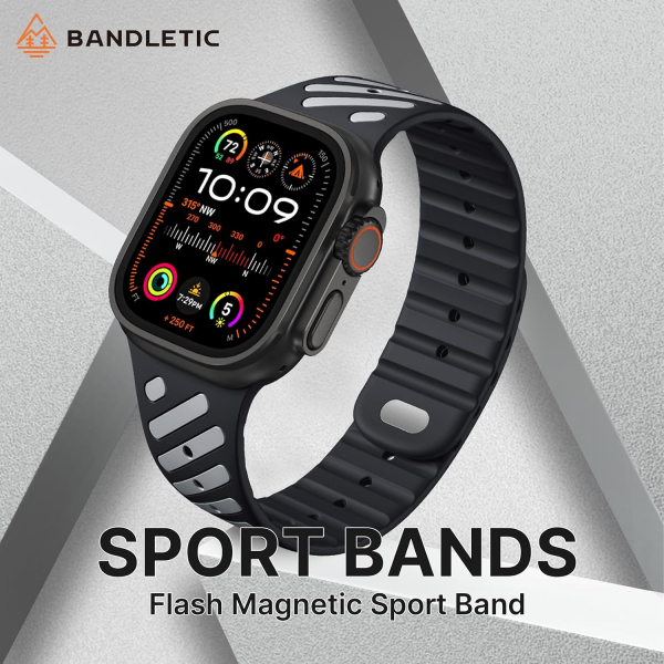 Bandletic Apple Watch Ultra 4 Manyetik Silikon Kay��-Black/Gray
