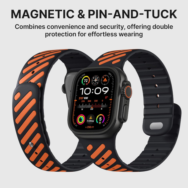 Bandletic Apple Watch Ultra 4 Manyetik Silikon Kay��-Black/Orange