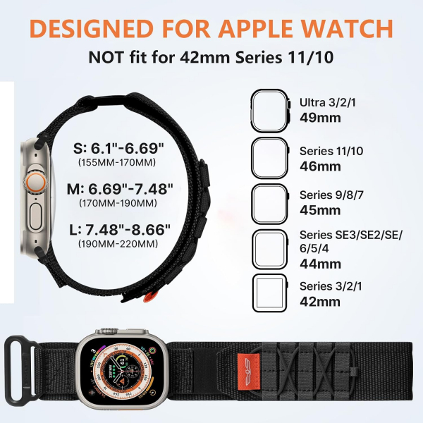 Bandletic Apple Watch Ultra 4 Tactical Naylon Kay�� (M)-Black