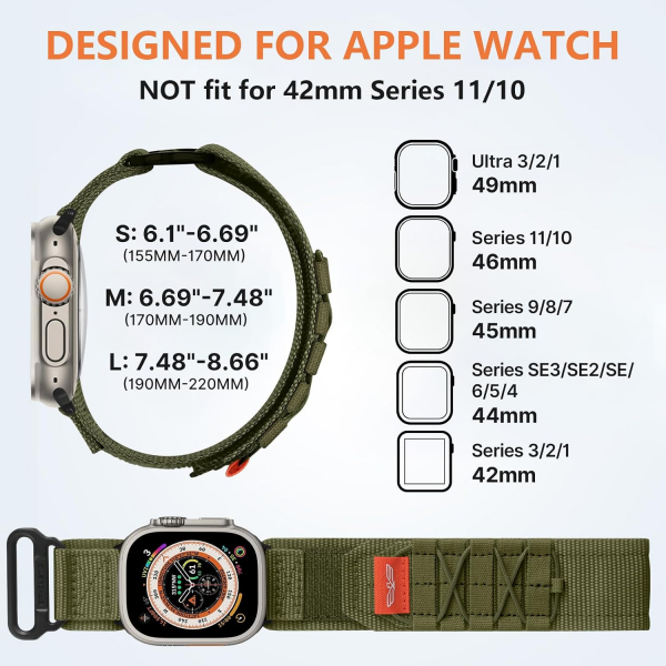 Bandletic Apple Watch Ultra 4 Tactical Naylon Kay�� (M)-Army Green