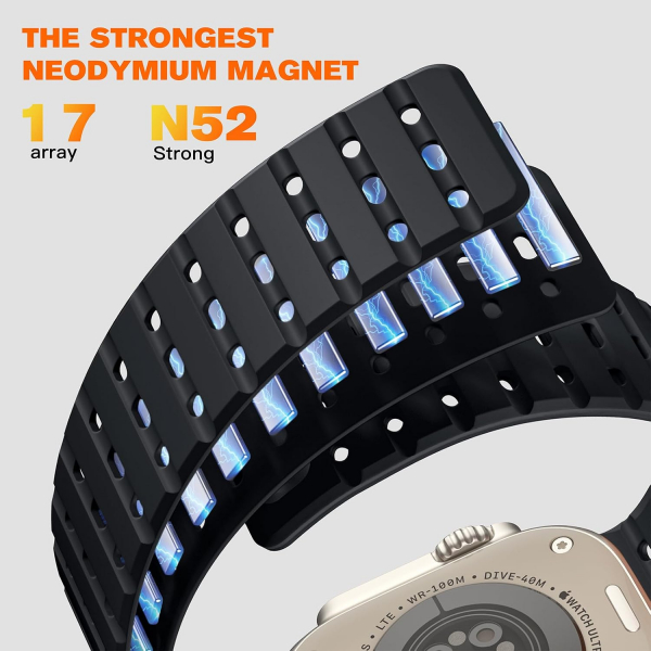 Bandletic Apple Watch Ultra 4 Manyetik Silikon Kay��-Black