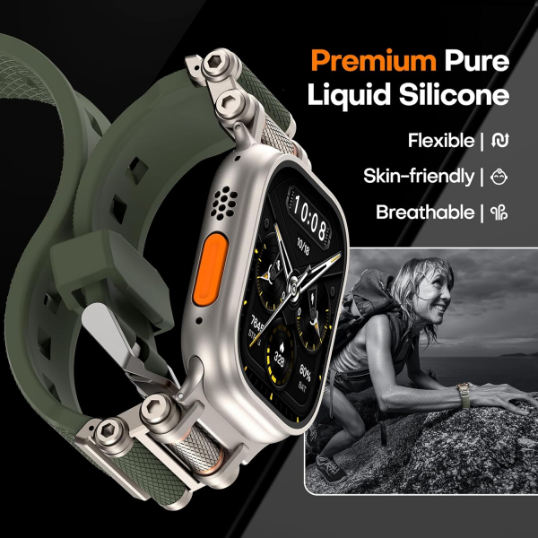 TAURI Apple Watch Ultra 4 Silikon Kay�� -Army Green