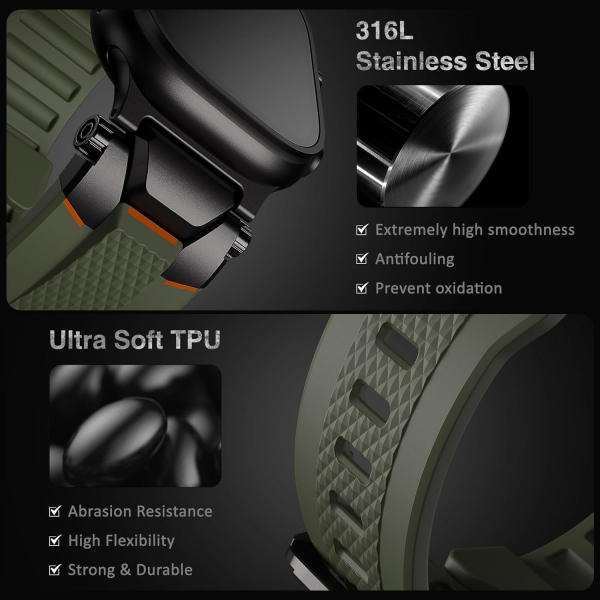ULTIMAL Apple Watch Ultra 4 Silikon Kay�� -Black Green