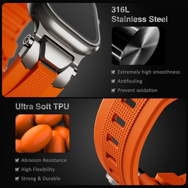 ULTIMAL Apple Watch Ultra 4 Silikon Kay�� -Titanium Orange