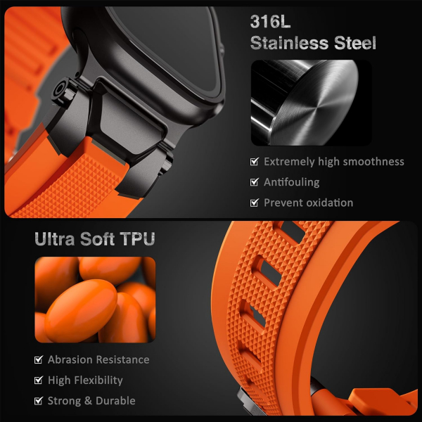 ULTIMAL Apple Watch Ultra 4 Silikon Kay�� -Black Orange