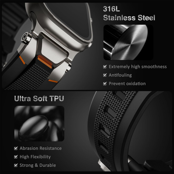 ULTIMAL Apple Watch Ultra 4 Silikon Kay�� -Black Titanium