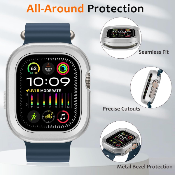 Amizee Apple Watch Ultra 4 Bumper K�l�f-Silver