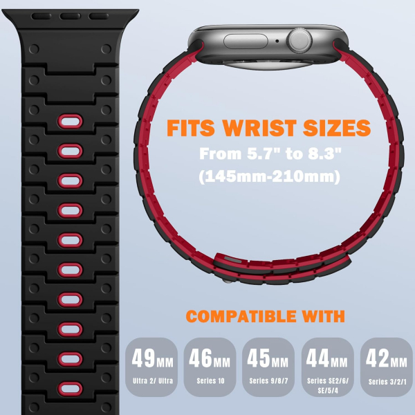 Bandletic Apple Watch 12 Silikon Kay��-Black Red