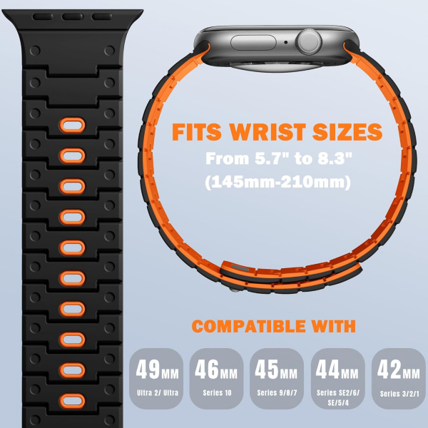 Bandletic Apple Watch 12 Silikon Kay��-Black Orange