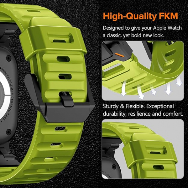 KADES Apple Watch Ultra 4 Sportif Kay�� -Yellow Green Black