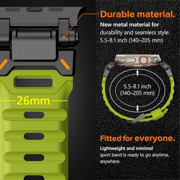 KADES Apple Watch Ultra 4 Sportif Kay�� -Yellow Green Black