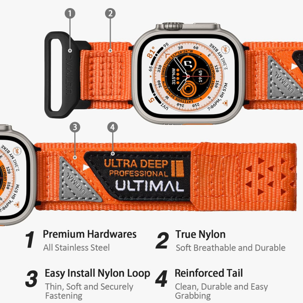 ULTIMAL Apple Watch Ultra 4 Naylon Kay�� -Orange
