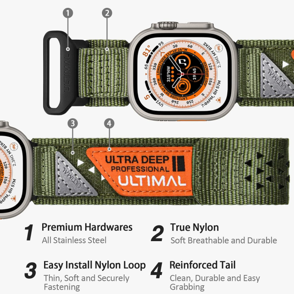 ULTIMAL Apple Watch Ultra 4 Naylon Kay�� -Military Green