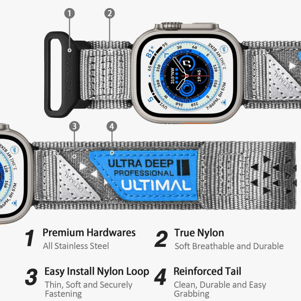 ULTIMAL Apple Watch Ultra 4 Naylon Kay�� -Grey