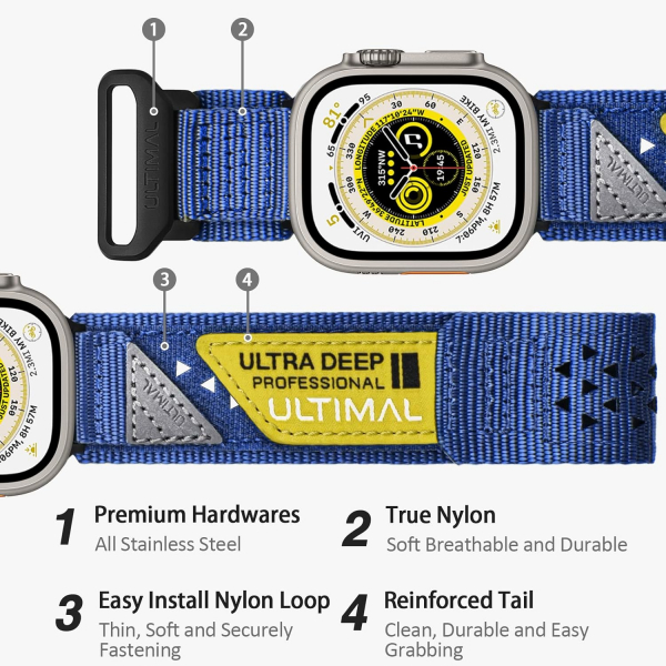 ULTIMAL Apple Watch Ultra 4 Naylon Kay�� -Blue
