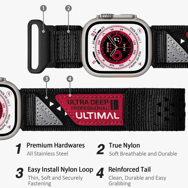 ULTIMAL Apple Watch Ultra 4 Naylon Kay�� -Black