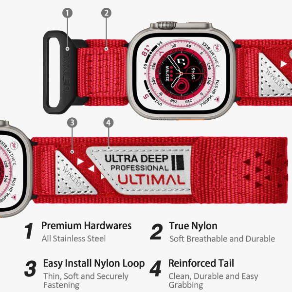 ULTIMAL Apple Watch Ultra 4 Naylon Kay�� -Red